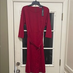Allegra K Scarlet Midi Dress with Three-Quarter Sleeves